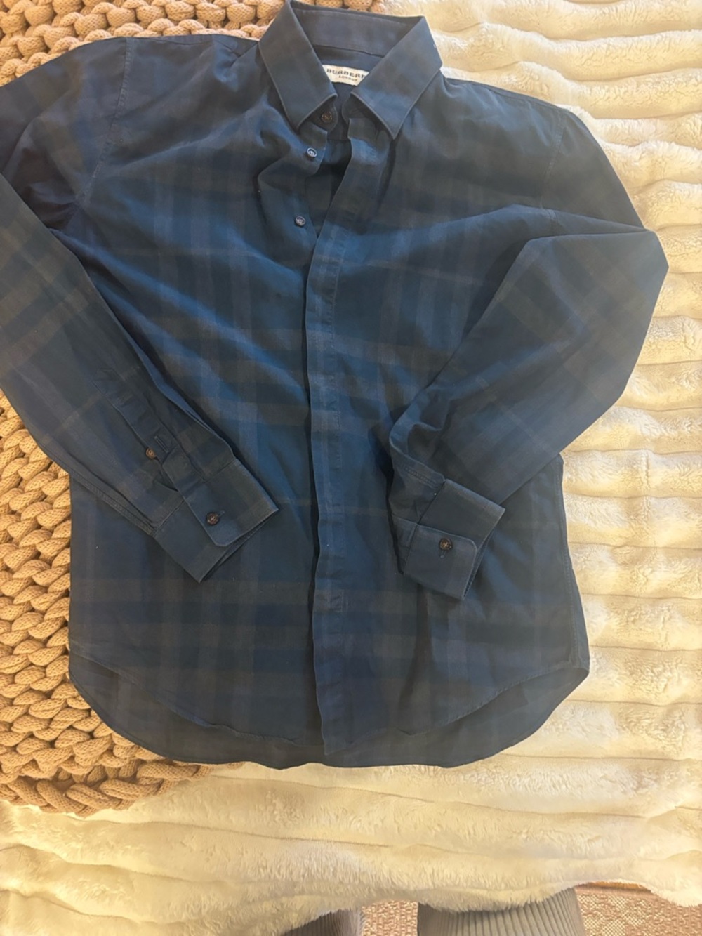 Burberry Dark blue  Plaid Long-Sleeve Button-Down Shirt